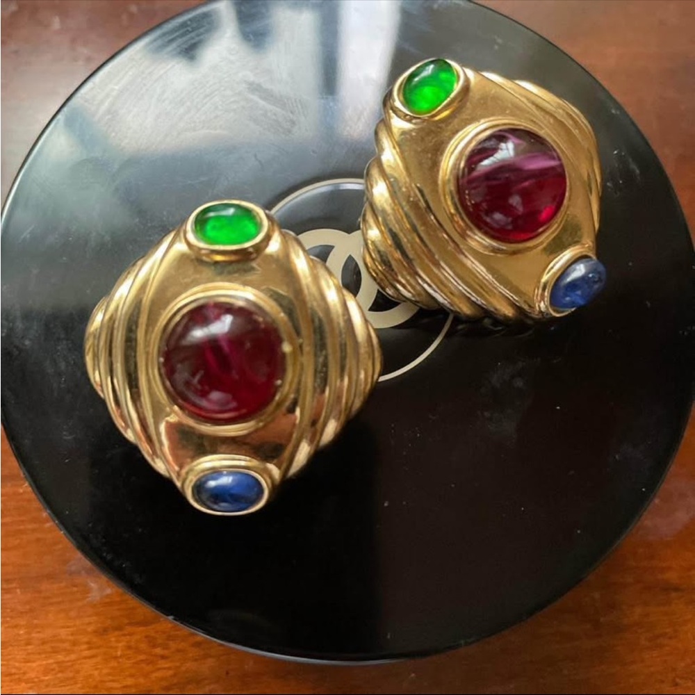 Gold and Multicolor Stone Earrings